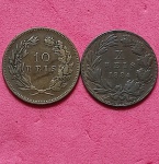  2 Moedas - Portugal !! Antigas !! X Reis ano 1884 e 10 Reis ano 1891 !! Valor igual mas pecas diferentes !!  !!material bronze !! !! Otimo valor internacional  ! 
