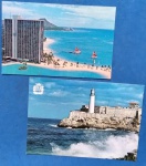 2 Postais  -  Cuba Castelo do Morro !! E Praia de Honolulu !! Hotel Village !! Decada de 1980    !! 