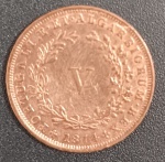 Moeda - Portugal - V reis  !! material bronze  !! ano de 1874  !! otimo estado !! alto valor comercial internacional !!