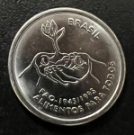 Moeda Brasileira, "FAO", Valor 10 Centavos, Ano 1995, Aço Inoxidável, Flor de Cunho.