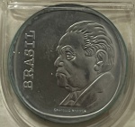 Moeda Brasileira, 10º Aniversário do Banco Central - Castelo Branco, Valor 10 Cruzeiros, Ano 1975, Prata, Acompanha Cartela Original, Flor de Cunho.