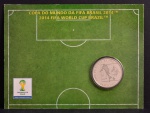 Moeda Comemorativa, Copa do Mundo da FIFA - Brasil 2014, Série Jogadas do Futebol - O PASSE, Valor 2 Reais, Ano 2014, Cupro Níquel, Folder Original da CMB, Flor de Cunho.