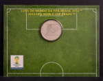 Moeda Comemorativa, Copa do Mundo da FIFA - Brasil 2014, Série Jogadas do Futebol - O GOL, Valor 2 Reais, Ano 2014, Cupro Níquel, Folder Original da CMB, Flor de Cunho.