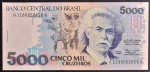 Cédula Brasileira, Valor 5000 Cruzeiros,  Série A1189, Assinaturas Zélia Cardoso de Mello/Ibrahin Éris, Flor de Estampa.