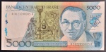 Cédula Brasileira, Valor 5000 Cruzados com Carimbo de 5 Cruzados Novos, Série A3621...A  com as Assinaturas Maílson da Nóbrega/Wadico Bucchi, Flor de Estampa.