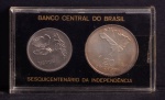 Moedas do Brasil, Comemorativa ao Sesquicentenário da Independência do Brasil, Estojo de Acrílico Original, Valores 1 e 20 Cruzeiros, Ano 1972, Níquel e Prata, Flor de Cunhos.