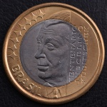 Moeda do Brasil, Comemorativa ao Centenário de JK, Valor 1 Real, Data 2002, Cupro Níque e Alpaca, Linda Peça com Brilho de Cunhagem - Flor de Cunho.