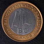 Moeda do Brasil, Comemorativa ao 40º Aniversário do Banco Central, Valor 1 Real, Data 2005, Cupro Níque e Alpaca, Linda Peça com Brilho de Cunhagem - Flor de Cunho.