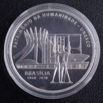 Moeda do Brasil, República, Série Comemorativa Patrimônio da Humanidade / Unesco - BRASÍLIA, Valor 5 Reais, Data 2010, Prata, Peso 27 g, Diâmetro 40 mm, Acompanha Estojo Original do Banco Central, Proof - Flor de Cunho.
