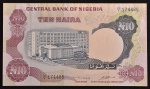 Rara Cédula Estrangeira, NIGÉRIA, Valor 10 Naira, não datada, com pequenas manchas na extremidade, Flor de Estampa.