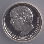 Medalha Comemorativa, 1º Aniversário de Beatificação do Padre José de Anchieta - 1981, Casa da Moeda do Brasil, no Acrílico, Flor de cunho.