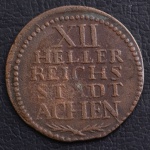 Moeda Estrangeira, Estado Alemão - AACHEN, Valor 12 Heller, Ano 1697 GS, Cobre, Alta Cotação nos Catálogos Internacionais, Difícil Encontrar neste Estado de Conservação - Soberba.