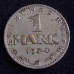 Moeda Estrangeira, ALEMANHA - República de WEIMAR , Valor 1 Mark, Ano 1924 J, Prata, Soberba.