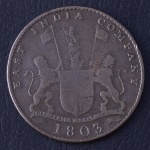 Moeda Estrangeira, ÍNDIA BRITÂNICA - MADRAS PRESIDÊNCIA, Valor 10 Cash, Ano 1803, Cobre, Soberba.
