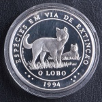 Rara Moeda Estrangeira, PORTUGAL, Comemorativa Série Descobrimentos " LOBO " Espécies em Via de Extinção, Valor 1000 Escudos, Ano 1994, Prata, Peso 28,2 g, Proof - Flor de Cunho.