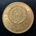 Moeda Estrangeira, MÉXICO, Valor 20 Pesos, Ano 1920, Ouro, Peso 16,6 g, Flor de Cunho.