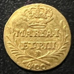 Moeda de Portugal, Reinado de D.Maria I e D.Pedro III, Valor 400/480 Reis, Cruzado Novo - Pinto, Ano 1778, Ouro 916,6, Peso 1,1 g, Diâmetro 15 mm, Soberba.