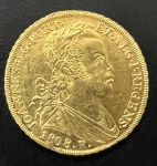 Moeda Brasileira, Colonial, Reino de D.João Príncipe Regente, Valor 6.400 Reis, Ano 1808, Casa da Moeda do Rio de Janeiro, Ouro, Peso 14,34 g, Diâmetro 31,5 mm, MBC/Soberba.