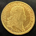 Moeda Brasileira, Colônia, "Série Dobras", Valor 6.400 Reis, Ano 1747, Ouro, Peso 14,3 g, MBC/Soberba.