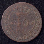 Moeda Estrangeira, SÃO TOMÉ & PRÍNCIPE, Valor 40 Reis, Ano 1825, Cobre, Muito Bem Conservada.