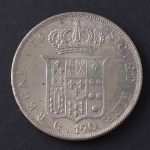 Moeda Estrangeira, "RÉPLICA", NAPOLI - ITÁLIA, 120 Grana, Ano 1854, Prata Baixa, Peso 22,7 g, Flor de Cunho.