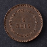 Moeda Estrangeira, ÍNDIA PORTUGUESA, Valor 5 Reis, Ano 1871, Cobre, Soberba/FC.