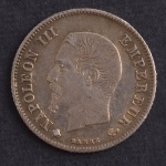 Moeda Estrangeira, FRANÇA, Napoleão III, Valor 20 Cents, Ano 1860 BB, Prata, Soberba/FC.