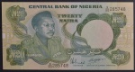 Cédula Estrangeira, NIGÉRIA, Valor 20 Naira, não Datada, Flor de Estampa.