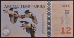 Cédula Estrangeira, TERRITÓRIO ÁRTICO,"Fantasia",  Valor 12 Dollars Polar, Data 2014, Polímero, Flor de Estampa.