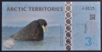 Cédula Estrangeira, TERRITÓRIO ÁRTICO, "Fantasia", Valor 3 1/2 Dollars Polar, Data 2014, Polímero, Flor de Estampa.