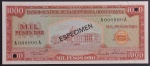 Cédula Estrangeira, "SPECIMEN", REPÚBLICA DOMINICANA, Valor 1000 Pesos Oro, Data 1964/1974, Flor de Estampa.