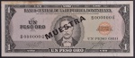 Cédula Estrangeira, "MUESTRA", REPÚBLICA DOMINICANA, Valor 1 Peso Oro, Data 1973/1975, com Mancha - Flor de Estampa.