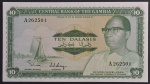 Rara Cédula Estrangeira, GAMBIA, Valor 10 Dalasis, Data 1972/1986, Assinatura 3 - Catálogo Internacional, Flor de Estampa.