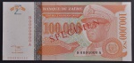 Cédula Estrangeira, "SPECIMEN", ZAIRE, Valor 100.000 Novos Zaires, Data 30/06/1996, Flor de Estampa.