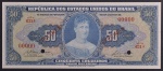 Cédula Brasileira, "SPECIMEN", Valor 50 Cruzeiros, 1ª Estampa - Série 621ª, Chancelas Affonso Almiro/Lucas Lopes, Flor de Estampa.