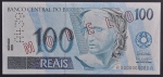 Cédula Brasileira, "MODELO", Valor 100 Reais, Série A0000..A, Chancelas Fernando Henrique Cardoso/Pedro Malan, Flor de Estampa.