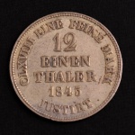 Moeda Estrangeira, ALEMANHA - HANNOVER, Valor 1/12 Thaler, Ano 1845 B, Prata, Peso 2,67  g , MBC/Soberba.