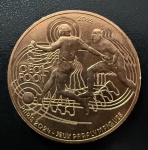 Moeda Estrangeira, FRANÇA, Comemorativa aos Jogos Paraolímpicos de PARIS - 2024, Modalidade Futebol para Cegos, Valor 1/4 Euros, Ano 2022, Bronze, Flor de Cunho.