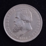 Moeda Brasileira, Império, Valor 2000 Reis, Ano 1887, Prata, Peso 25,5 g, Soberba.