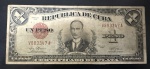 Cédula Estrangeira, República de CUBA, Certificado de Plata, Valor 1 Peso, Série 1948, Muito Bem Conservada.