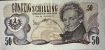Cédula Estrangeira, ÁUSTRIA, Valor 50 Schilling, Data 02/01/1970, MBC/Soberba.