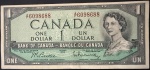 Cédula Estrangeira, CANADÁ, Valor 1 Dollar, Ano 1954, Muito Bem Conservada.