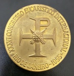 Medalha Comemorativa, XXXVI Congresso Eucarístico Internacional - RJ, Papa Pio XII, Data 1955, Bronze, Muito Bem Conservada.