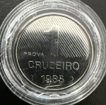 Moeda Brasileira, "PROVA", Valor 1 Cruzeiro, Ano 1985, Aço Inox, Flor de Cunho.
