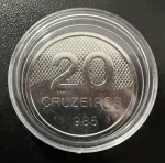 Moeda Brasileira, "PROVA", Valor 20 Cruzeiros, Ano 1985, Aço Inox, Flor de Cunho.