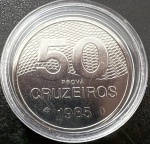 Moeda Brasileira, "PROVA", Valor 50 Cruzeiros, Ano 1985, Aço Inox, Flor de Cunho.
