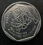 Moeda Brasileira, "FAO", Valor 25 Centavos, Ano 1995, Aço Inoxidável, Flor de Cunho.