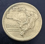 Moeda Brasileira, "MAPA DUPLO", Valor 2 Cruzeiros, Ano 1949, Bronze Alumínio, Muito Bem Conservada.