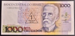 Cédula do Brasil, Valor 1.000 Cruzados com Carimbo de 1 Cruzado Novo, Série Reposição com *0001, Ano 1989, Chancelas Maílson F. da Nóbrega/Wadico Bucchi, Flor de Estampa.