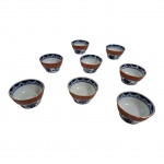 Oito bowls em porcelana oriental decorados com policromia, Diam. 8, Alt. 5 cm.